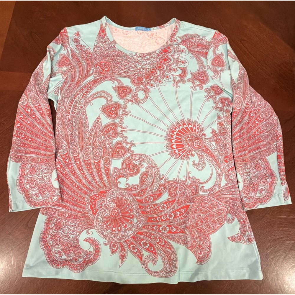 J. McLaughlin Signature 3/4 Sleeve Paisley Floral Catalina Top Women's Sz M